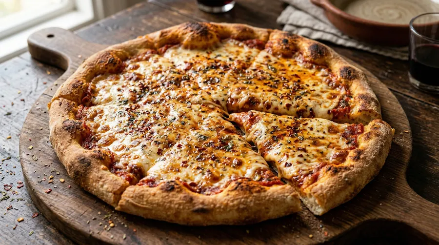 Pizza picante con ají molido y muzzarella fundida
